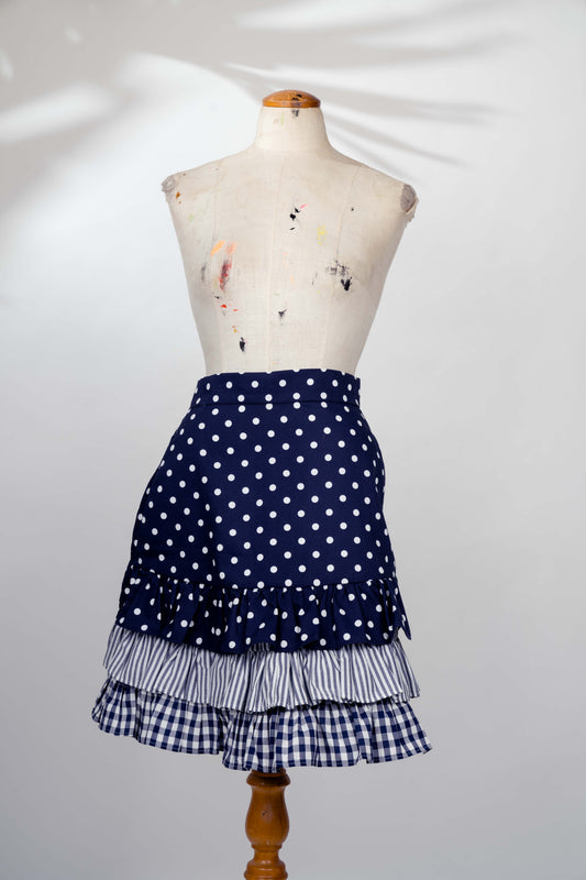 Vintage-Inspired Polka Dot Ruffled Half Apron