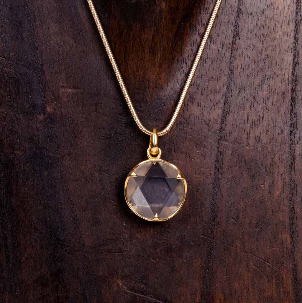 Gold-Plated Smoky Quartz Pendant Necklace