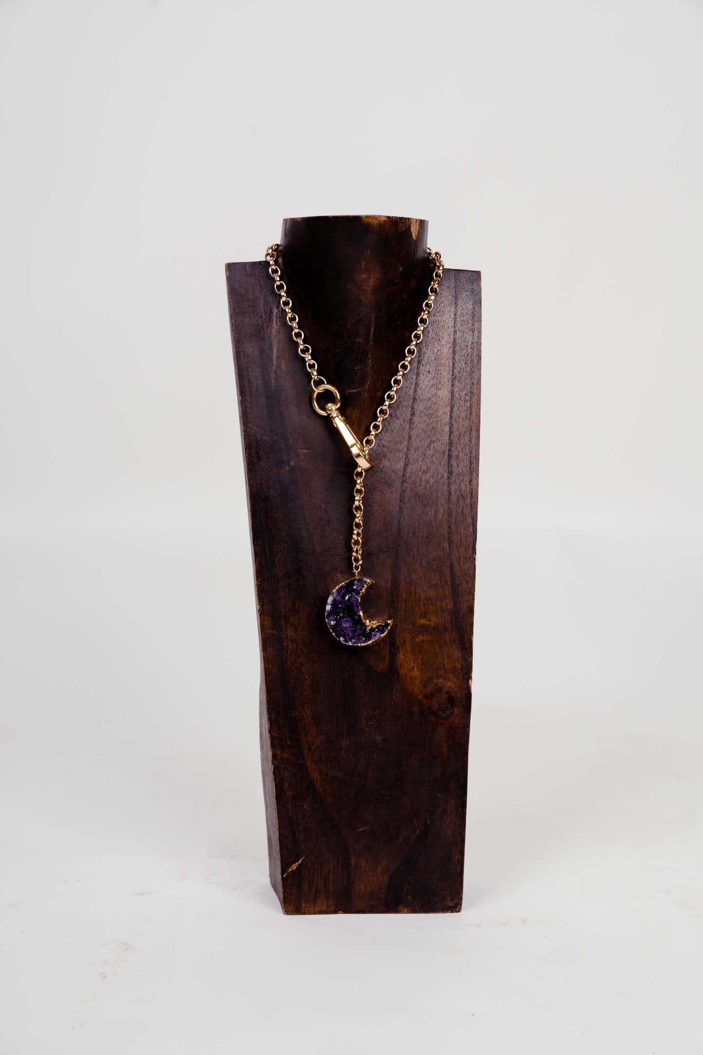 La Luna Amethyst Crescent Moon Lariat  Necklace