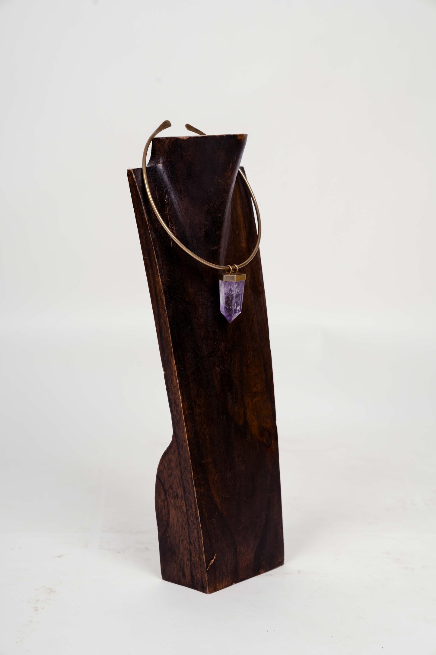 Harmonic Glow Amethyst Pendant Necklace with Brass Collar