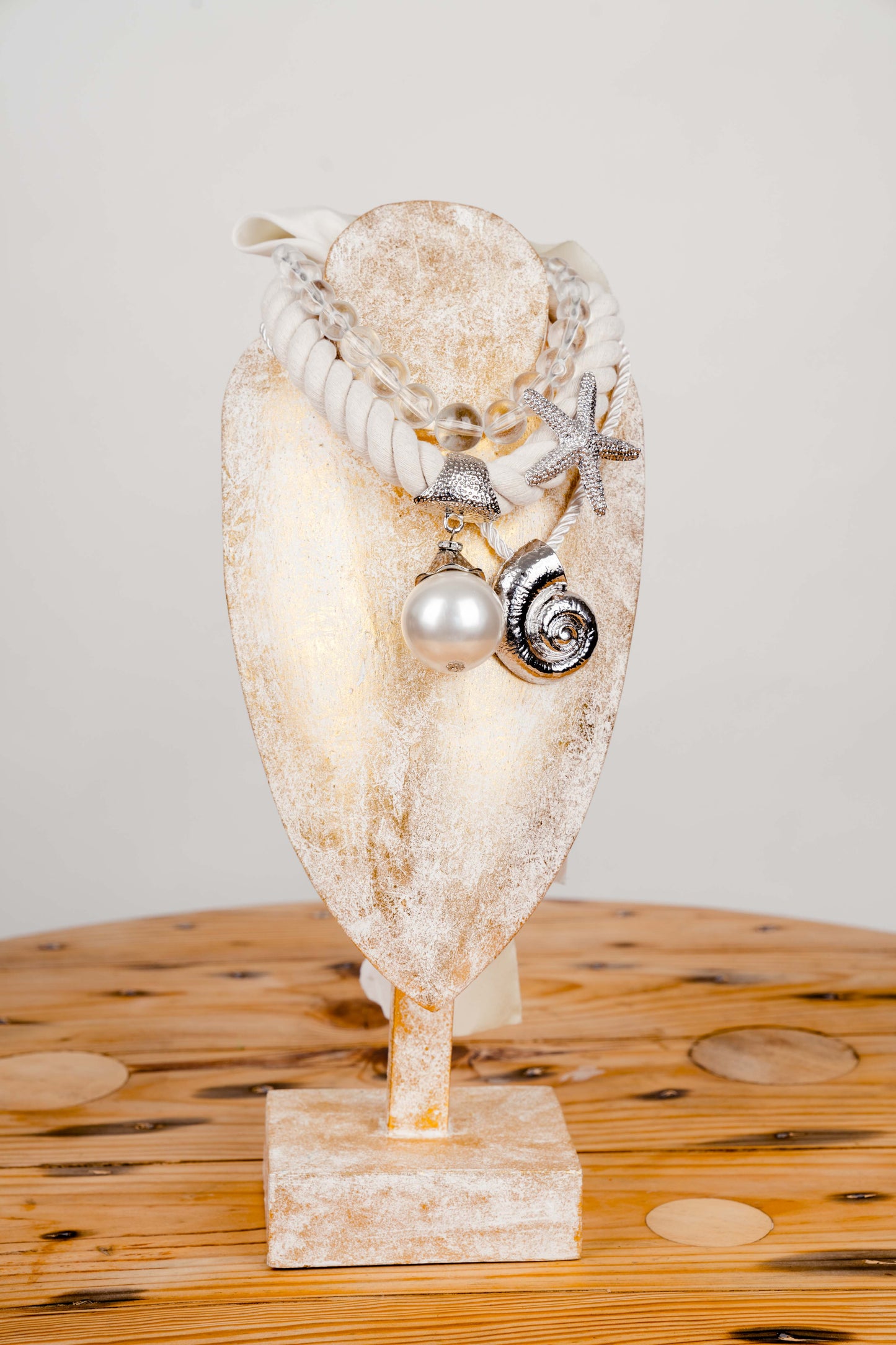 Nautical Elegance: White Rope Necklace with Pearl and Starfish Charms