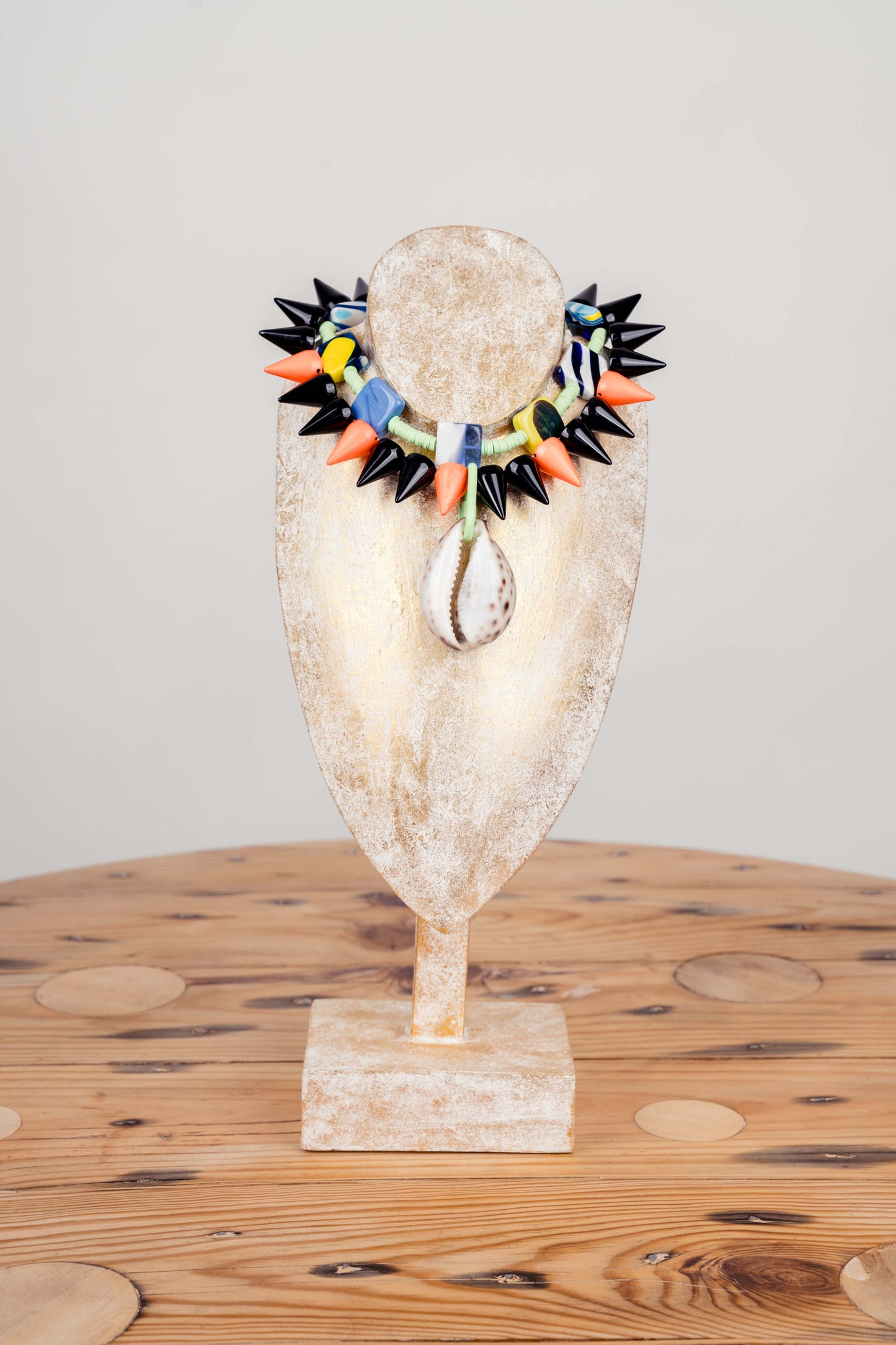 Tribal Spike Necklace with Cowrie Shell Centerpiece