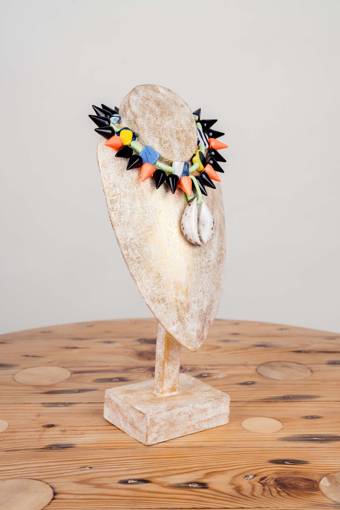 Tribal Spike Necklace with Cowrie Shell Centerpiece