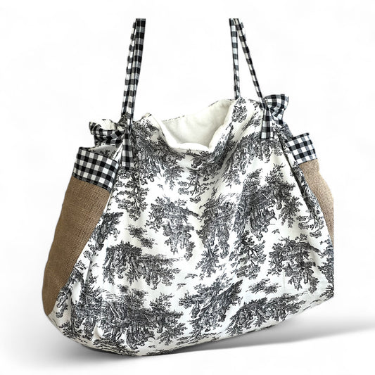 Toile & Gingham Rustic Tote