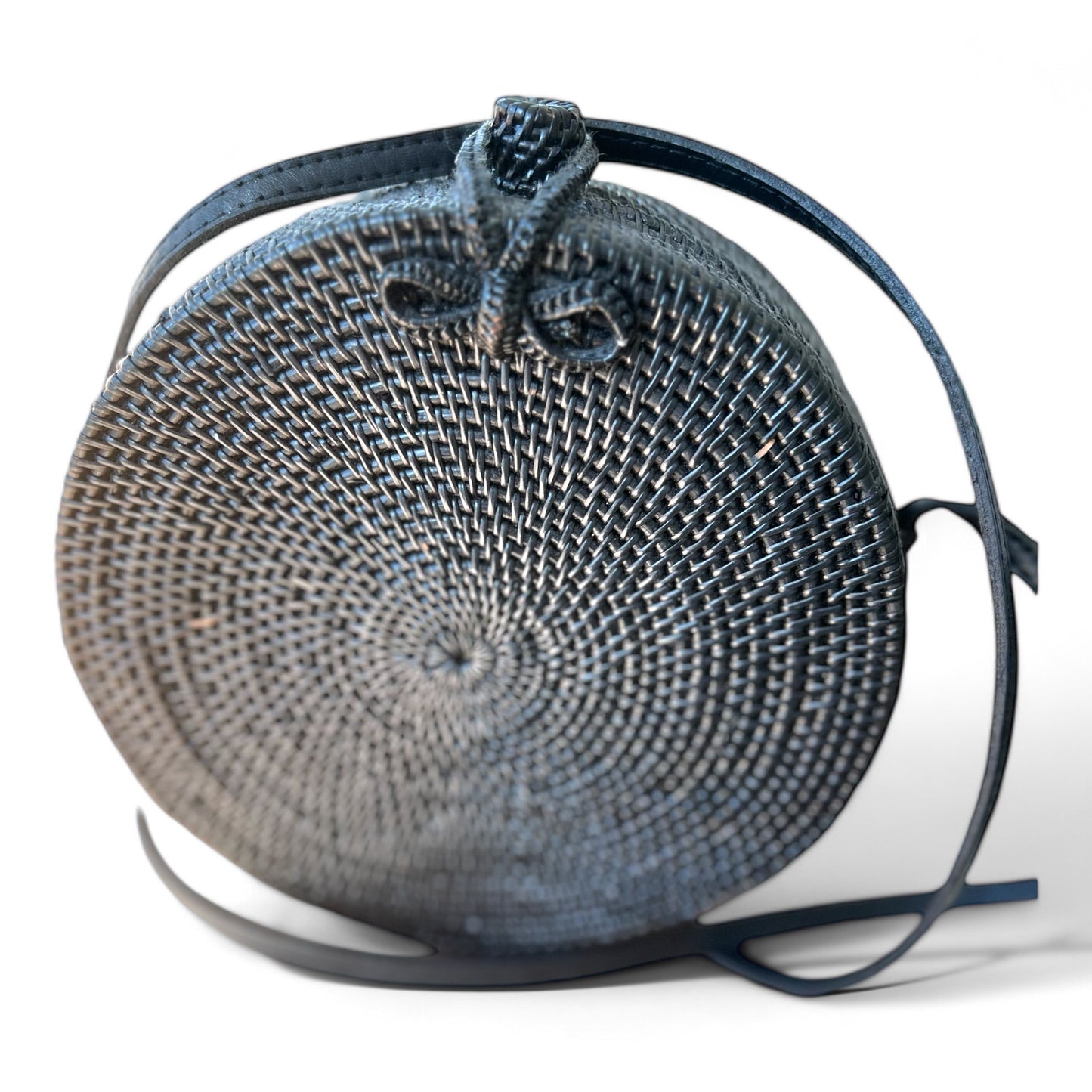 Black Round Rattan Crossbody