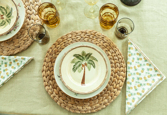 One-of-a-Kind Handwoven Natural Linen Tablecloth with Mustard Tassels