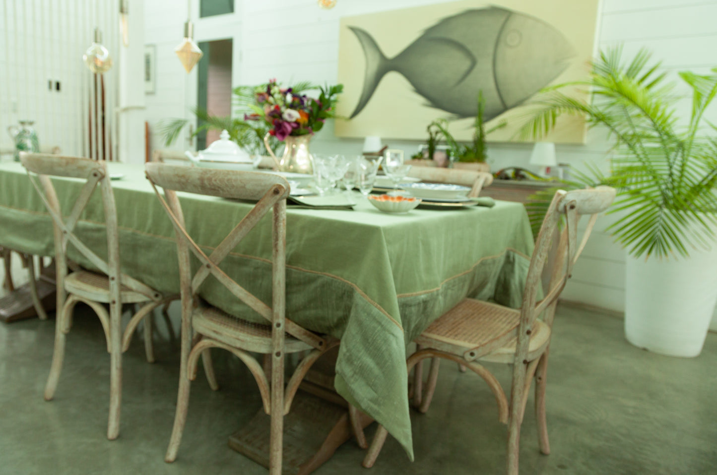 Elegant Handwoven Silk-linen Tablecloth with Burlap Trim