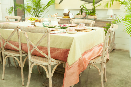 One-of-a-Kind Handwoven Silk-Blend Tablecloth with PinkTrim