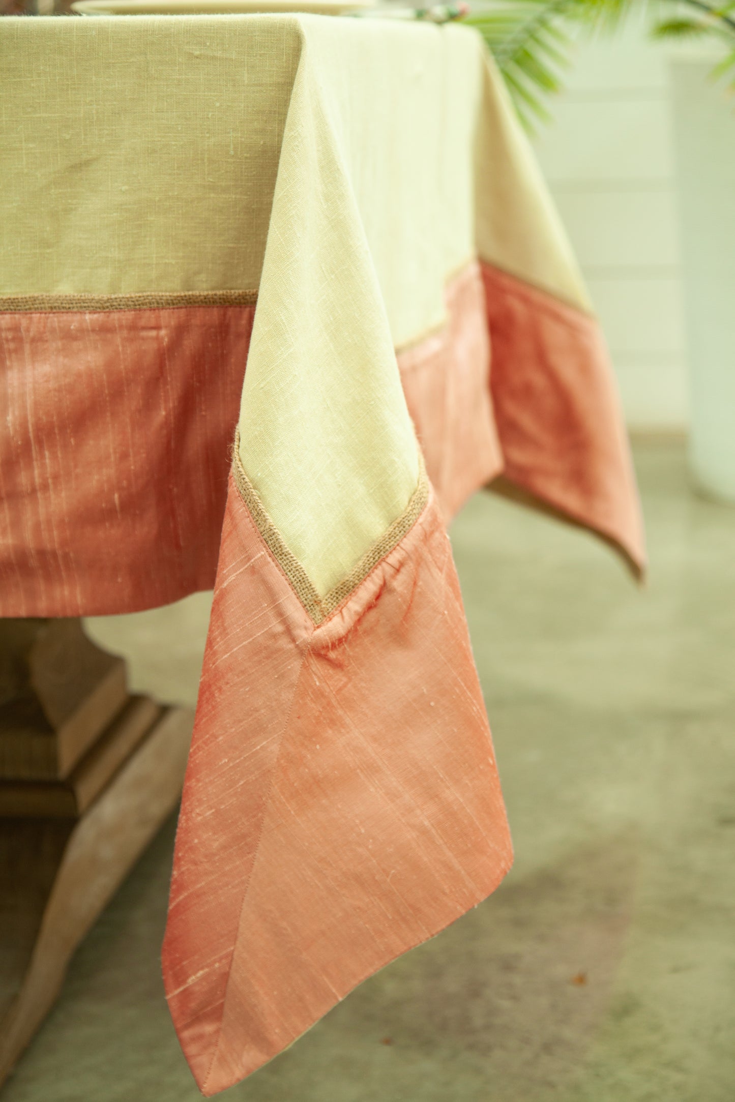 One-of-a-Kind Handwoven Silk-Blend Tablecloth with PinkTrim