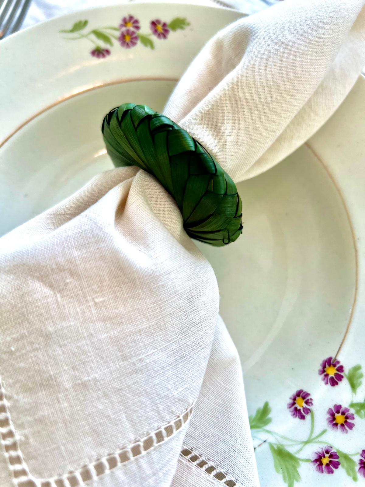 Handwoven Green Palm Leaf Napkin Rings (Set of 12)