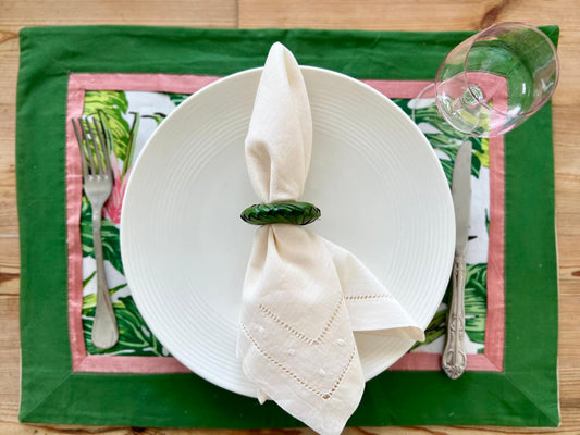 Handwoven Green Palm Leaf Napkin Rings (Set of 12)