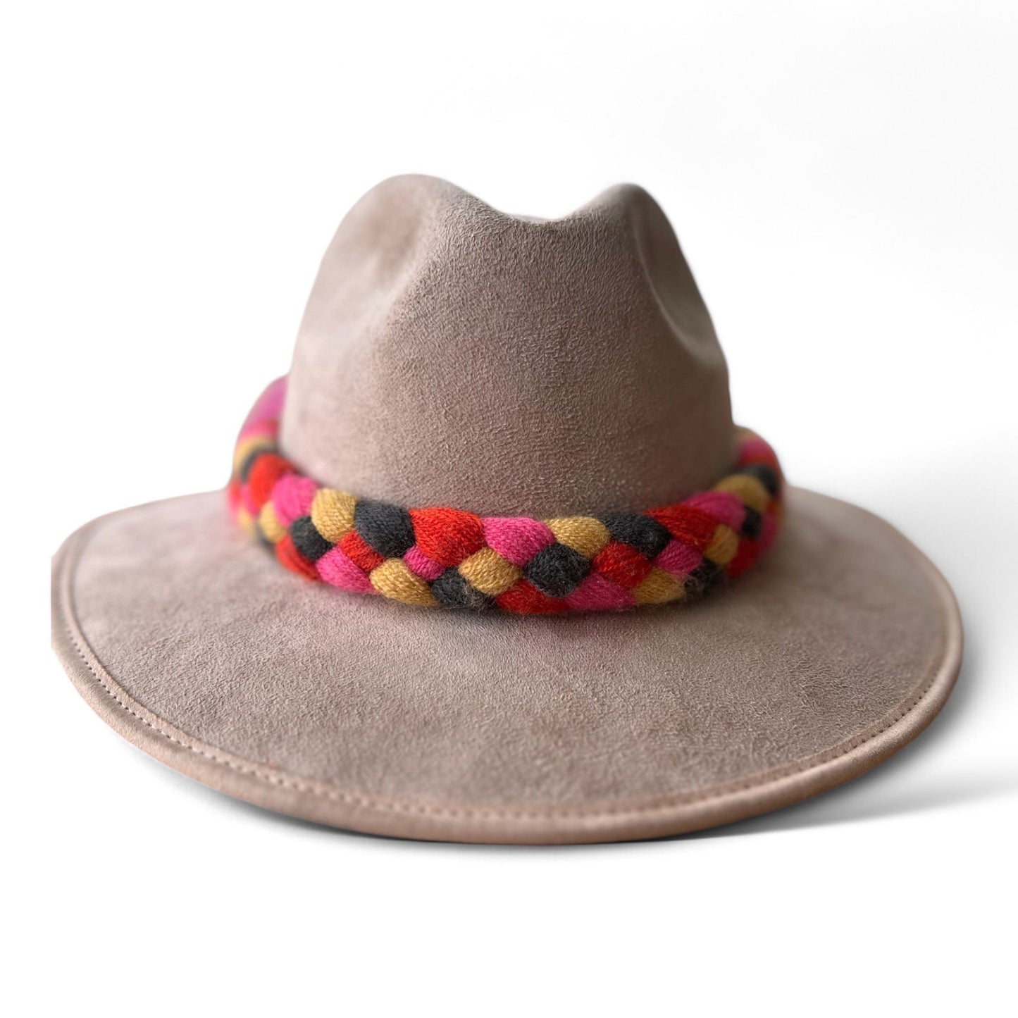 Beige Felt Hat with Colorful Braided Band