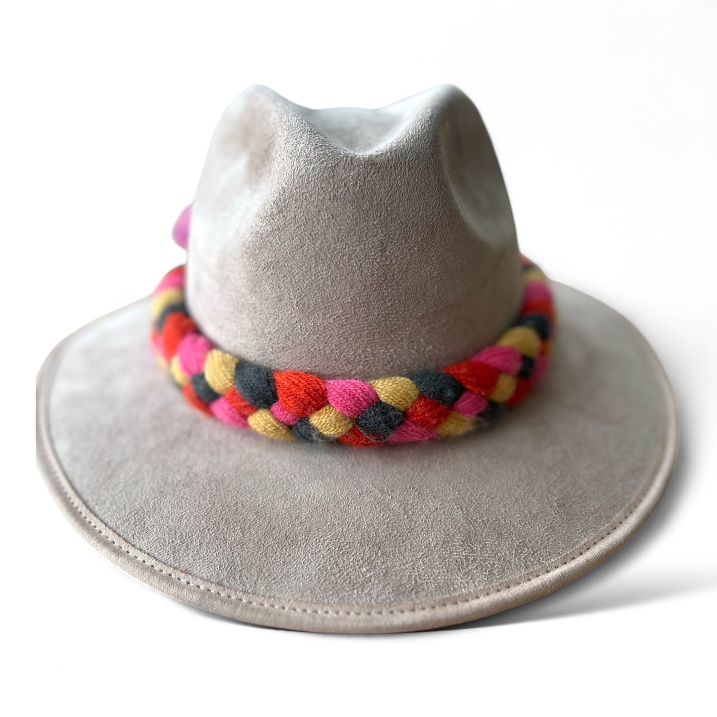 Beige Felt Hat with Colorful Braided Band